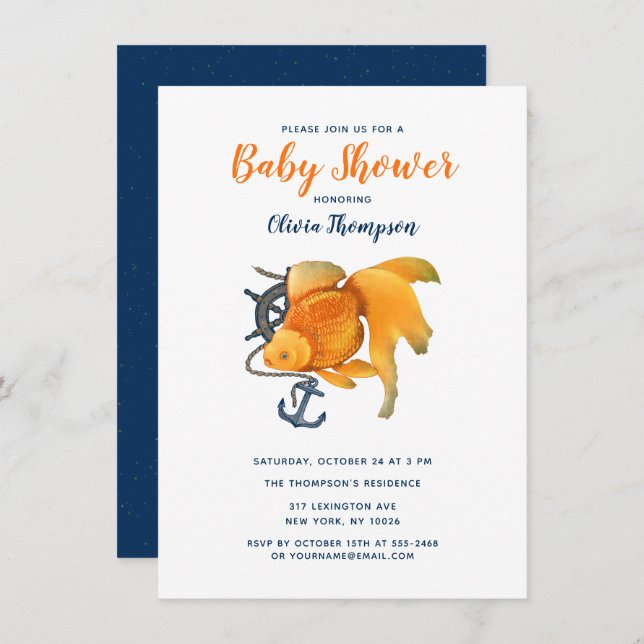 Goldfish Ankerschiff — nautische Einladung (Vorne/Hinten)