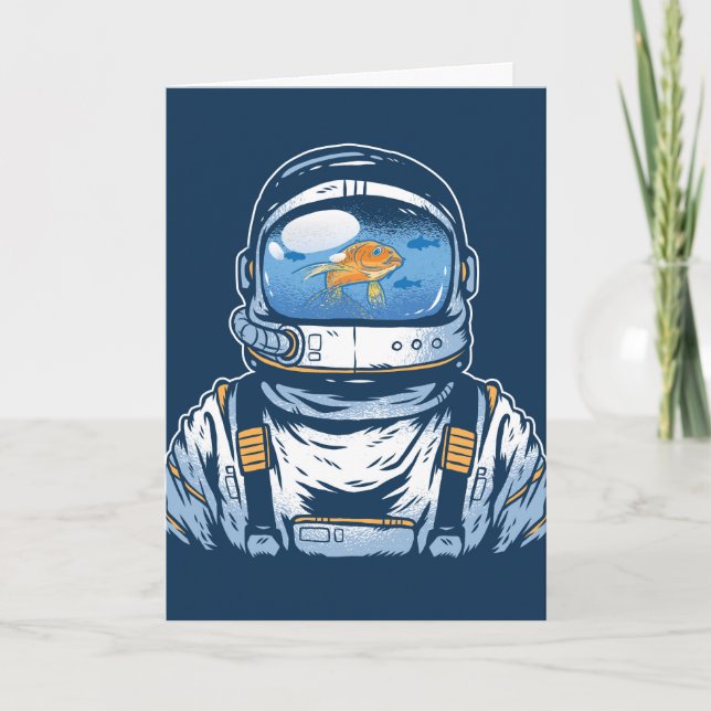 Goldfish Astronaut, Deutscher Geburtstag Karte (Vorderseite)