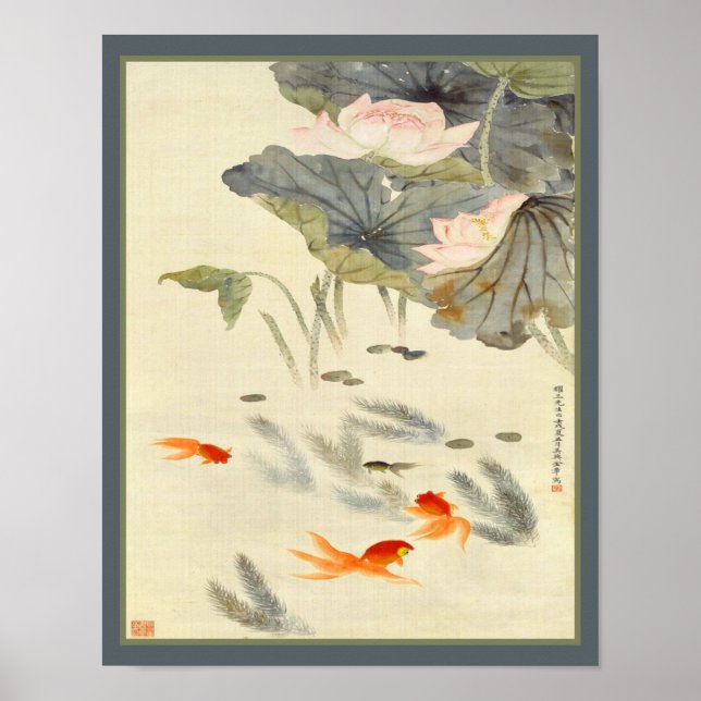 Goldfish Chinesisch in Lotus Pond Poster (Vorne)