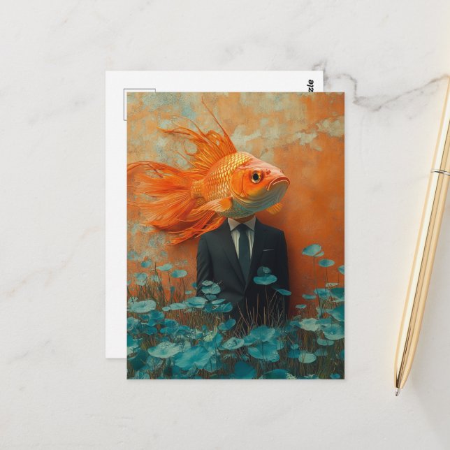 Goldfish in a Suit Postkarte (Vorderseite/Rückseite Beispiel)