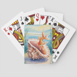 Goldfish in Aquarellfarben in KorallenMuschel Spielkarten