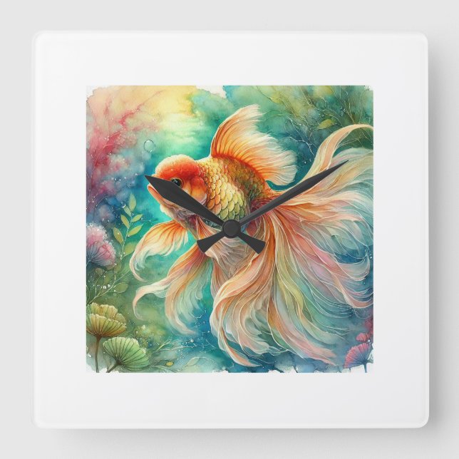 Goldfish in Tranquil Waters 240824AREF111 - Waterc Quadratische Wanduhr (Vorderseite)