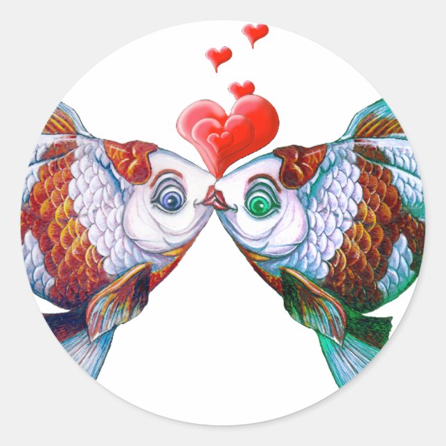 Goldfish Kiss Runder Aufkleber (Vorderseite)