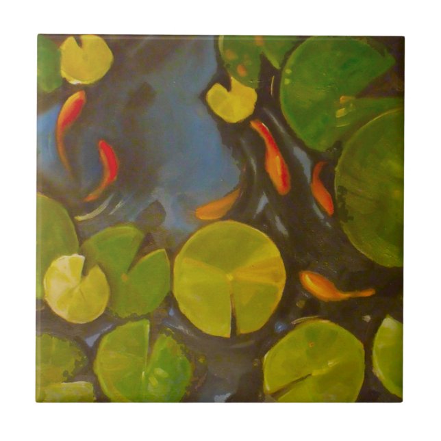 Goldfish Koi Pond Water Lilies Fliese (Vorderseite)