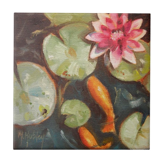 Goldfish Koi Pond Water Lilies Fliese (Vorderseite)