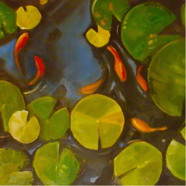 Goldfish Koi Pond Water Lilies Freistehende Fotoskulptur (Vorne)