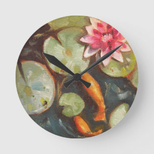 Goldfish Koi Pond Water Lilies Runde Wanduhr
