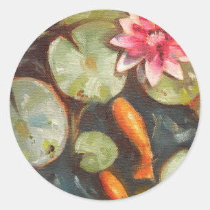 Goldfish Koi Pond Water Lilies Runder Aufkleber
