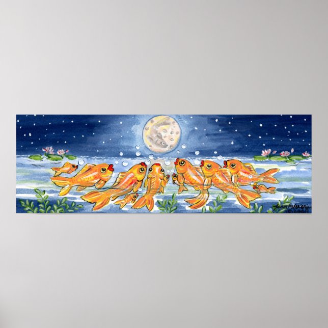 Goldfish Koi Watching Moon Fish Poster Navy (Vorne)