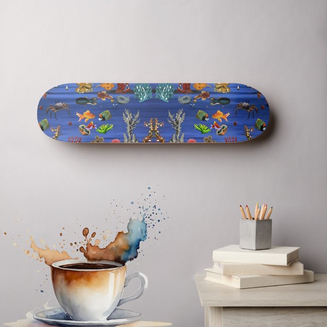 Goldfish Meeresleben Blaues Meer Skateboard (Goldfish Marine Ocean Life Blue Sea Coral Skateboard)