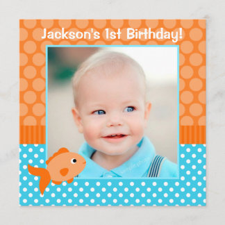 Goldfish Polka Dot 1. Geburtstag Foto Einladung