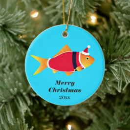 Goldfish Santa Fish Animal Christmas Keramik Ornament