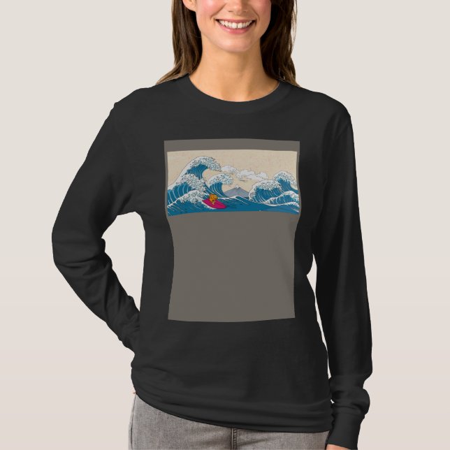 GoldFish Surfing Great Wave Off Kanagawa Surfer T-Shirt (Vorderseite)