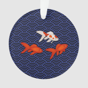 Goldfish über Seigaiha Wave Pattern Japanisches G Ornament