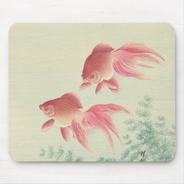 Goldfish Vintag Japanischer Holzblock Mousepad (Vorne)
