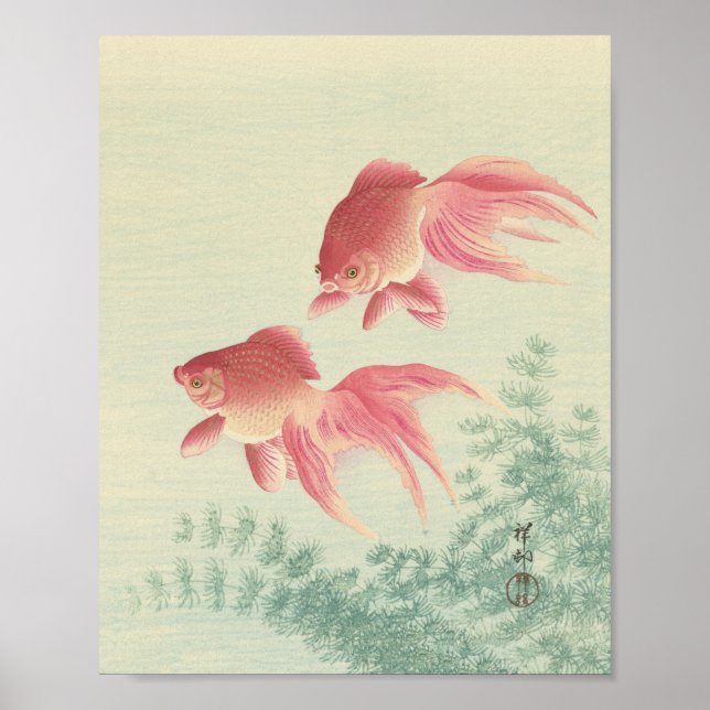 Goldfish Vintag Japanischer Holzblock Poster (Vorne)