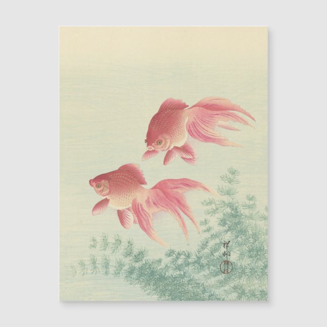 Goldfish Vintager Japanischer Holzblock Magnetkarte (Vorderseite)