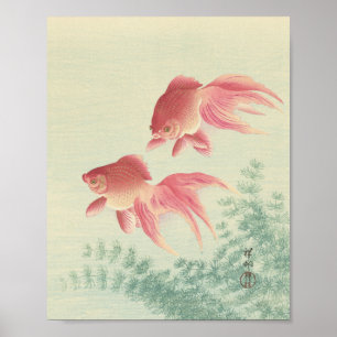 Goldfish Vintager Japanischer Holzblock Poster