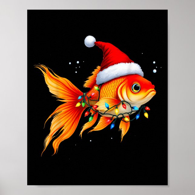 Goldfish Weihnachtsmannmütze Lights Weihnachten Ni Poster (Vorne)
