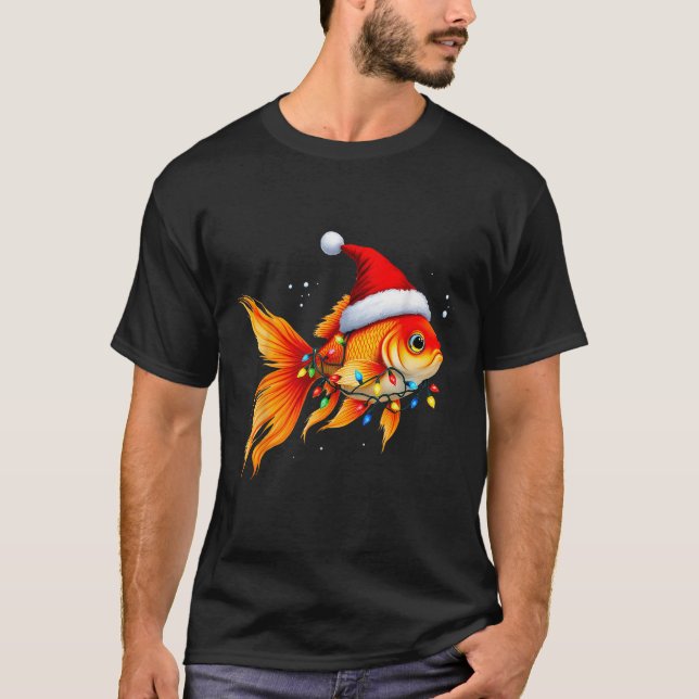 Goldfish Weihnachtsmannmütze Lights Weihnachten Ni T-Shirt (Vorderseite)