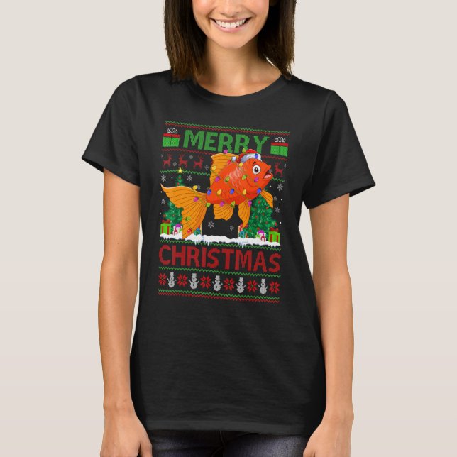 Goldfish Xmas Tree Ugly Santa Goldfish Weihnachten T-Shirt (Vorderseite)