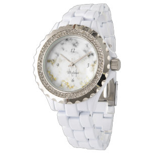 Goldfleck aus schwarzem und weißem Marmor Monogram Armbanduhr