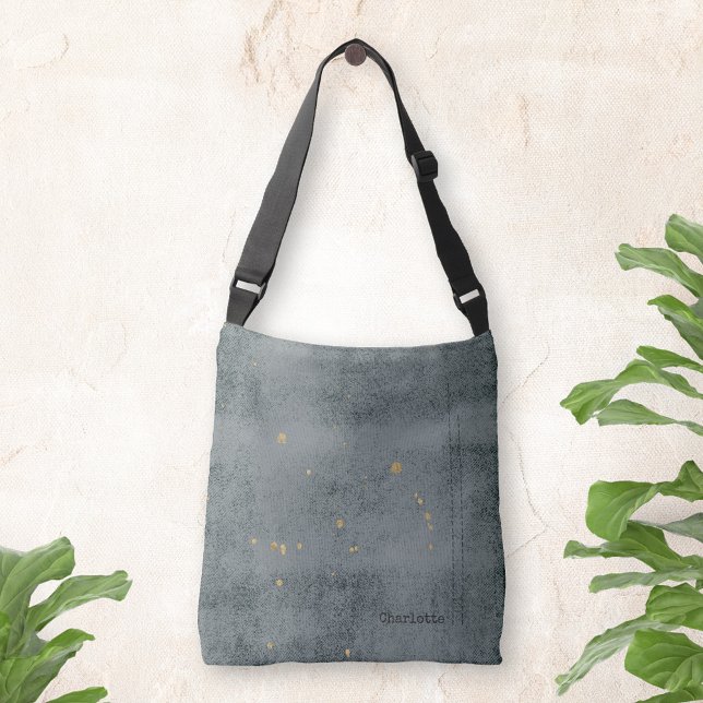 Goldflecken Grunge Minimalistisch Name Dunkelgrau Tragetaschen Mit Langen Trägern (Gold stains Grunge Minimalist Name Dark Gray Crossbody Bag ©Susanne Sachers - Sunny Mind Design 🌞)