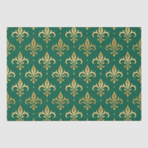 Goldfleur-de-lis-nahtloses Muster auf grün Seidenpapier