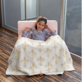 Goldfleur-de-lis-nahtloses Muster auf weiß Fleecedecke