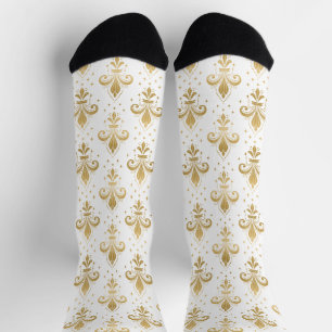 Goldfleur-de-lis-nahtloses Muster auf weiß Socken