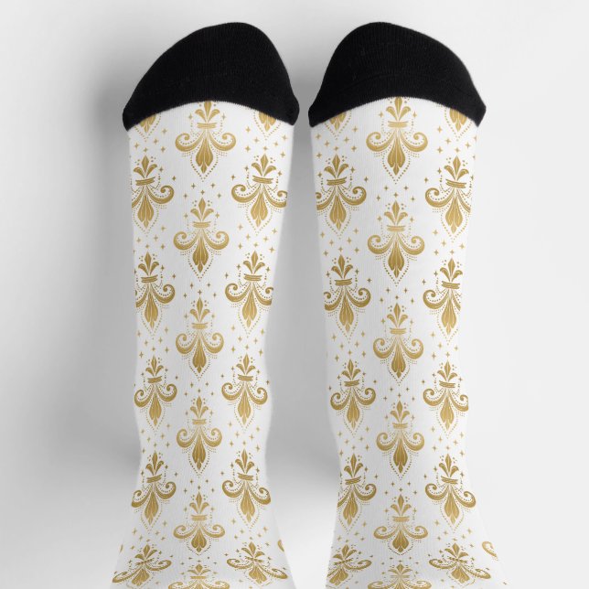 Goldfleur-de-lis-nahtloses Muster auf weiß Socken (Oben)