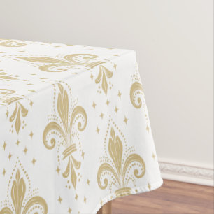 Goldfleur-de-lis-nahtloses Muster auf weiß Tischdecke