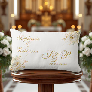 Goldfloral-Monogramm-Hochzeitsgeschenk-Kissen Lendenkissen