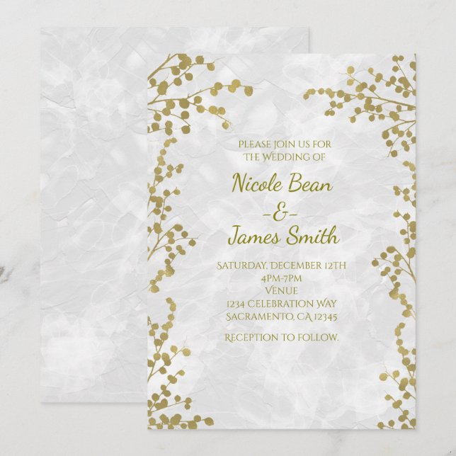 Goldflorale Berries Elegante Hochzeitsfeiern Einladung (Vorne/Hinten)