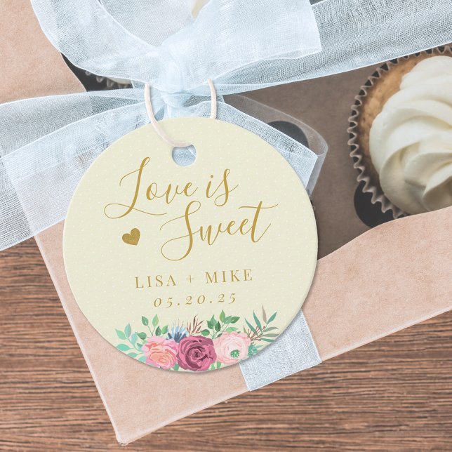 Goldflorale Liebe ist süße Hochzeitsrunde Geschenkanhänger (Von Creator hochgeladen)