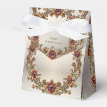 Goldflorale mit roten Steinen - Gefälligkeitsbox