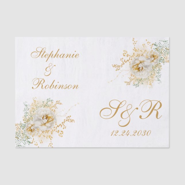 Goldflorale Monogram Logo-Hochzeit Seidenpapier (Vorderseite)