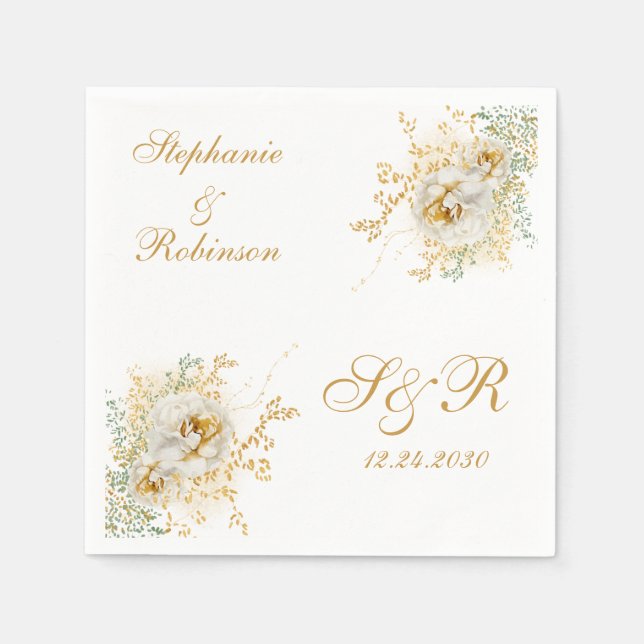 Goldflorale Monogram Logo-Hochzeit Serviette (Vorderseite)
