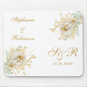Goldflorale Monogramm-Hochzeit Mousepad
