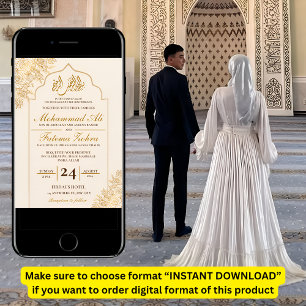Goldflorale Moschee Elegance Muslime Hochzeit Nika Einladung