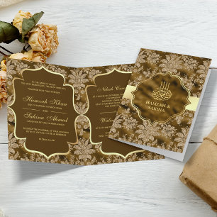 Goldflorale Moss Brown Islamische Hochzeit Einladung