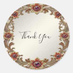 Goldflorale Rahmen mit Rot-Stein-Aufkleber Runder Aufkleber