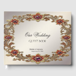 Goldflorale Rahmen mit roten Steinen - Gästebuch