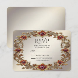 Goldflorale Rahmen mit RSVP-Karte mit roten Steine RSVP Karte