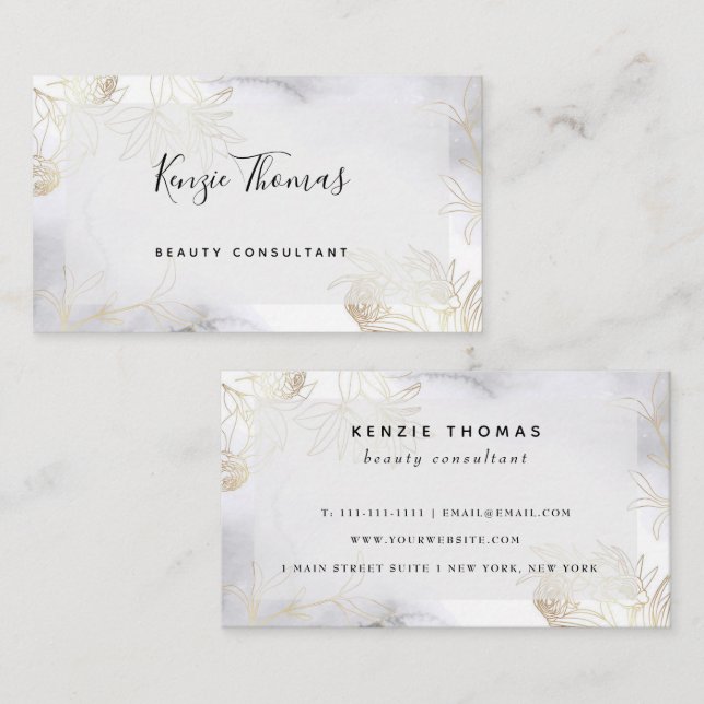 Goldflorale Wasserfarbe Moderne Visitenkarte (Vorne/Hinten)