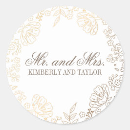 Goldflorale White Vintage Wedding Monogram Runder Aufkleber