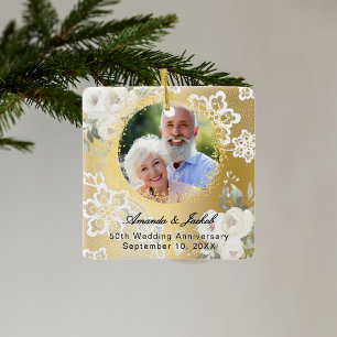 Goldflorale zum 50. Geburtstag der Hochzeit Keramikornament