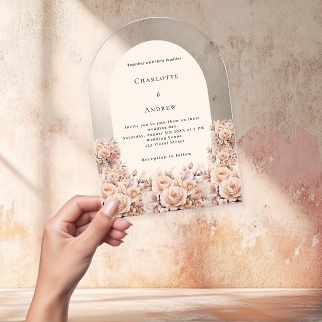 Goldfloralen der Creme pfirsichs Rose Acryleinladungen (Von Creator hochgeladen)