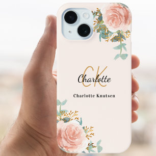Goldflorchen aus beigefarbener Rose, monogramm, el iPhone 16 Pro Hülle