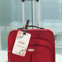 Goldflorchen aus beigefarbener Rose, monogramm, el Gepäckanhänger